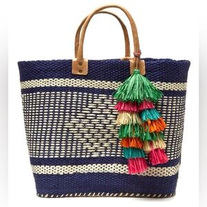 MAR Y SOL Ibiza Beach Tote Bag Cornflower Blue Cream RARE COLOR!